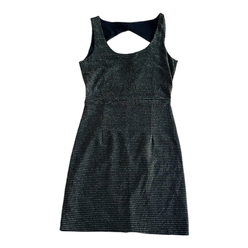 Womens Dress Size Medium Black Metallic Gold Stripe Soft Goth Professional Party